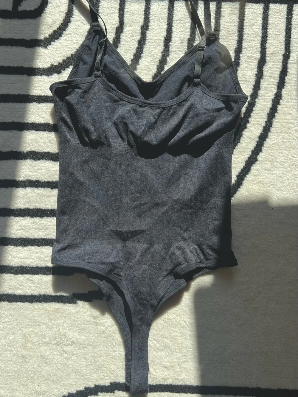 Black Shapewear Tummy Control Bodysuit Thong in Black